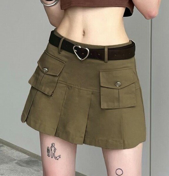 春夏新作 ボトムス 女 レディース ベルト付け ハイウエスト ミニ スカート 台型スカート S-L
