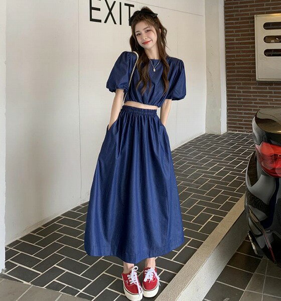 春夏新作 ボトムス 女 レディース ハイウエスト 無地 ロングスカート 台型スカート