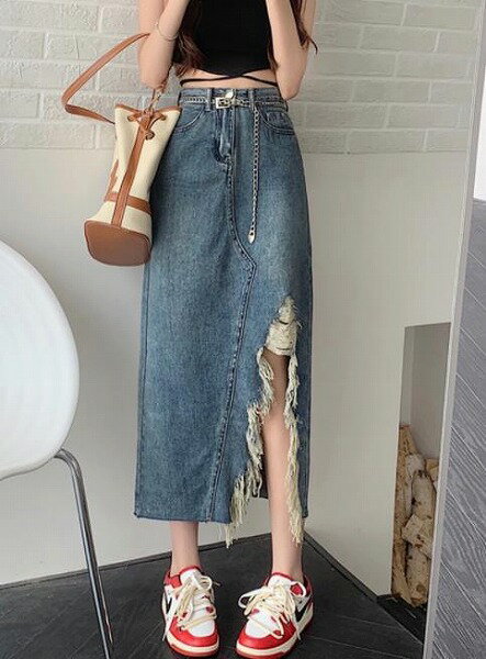 春夏新作 ボトムス 女 レディース デニム ハイウエスト ロングスカート 台型スカート S-XL