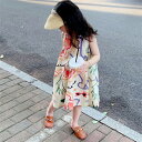 おすすめ商品 子供服 女の子のベストスカート 落書き sweet系 袖のないワンピース 新品 可愛い