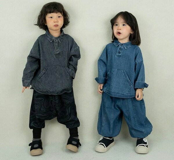 ドレミファソラ・ねこの新作 　HXキッズ服　ベビー服　デニムシャツ　ブラウス　★80－130CM 2色｜アングル3