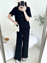 満足してます カジュアル スポーツ ワイドパンツ ゆったりする 半袖 ロングパンツ フリンジ 2点セット