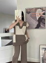 ブームが巻き起こる ニットベスト 新品 デザインセンス 上着 ワイドパンツ 2点セット 快適である(4)