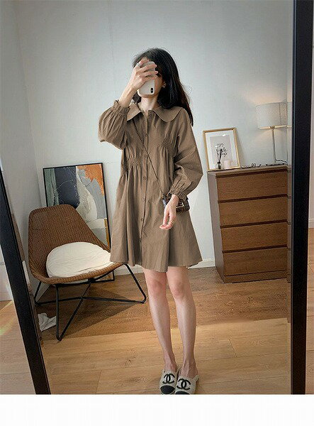 見なきゃ損する フォールド ワンピース 人形の襟 受け取って腰 レトロ シャツワンピ ミニスカート