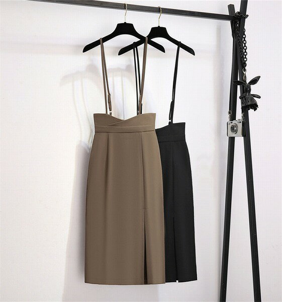 スリム ハイウエストサスペンダースカート タイトスカート スーツスカート