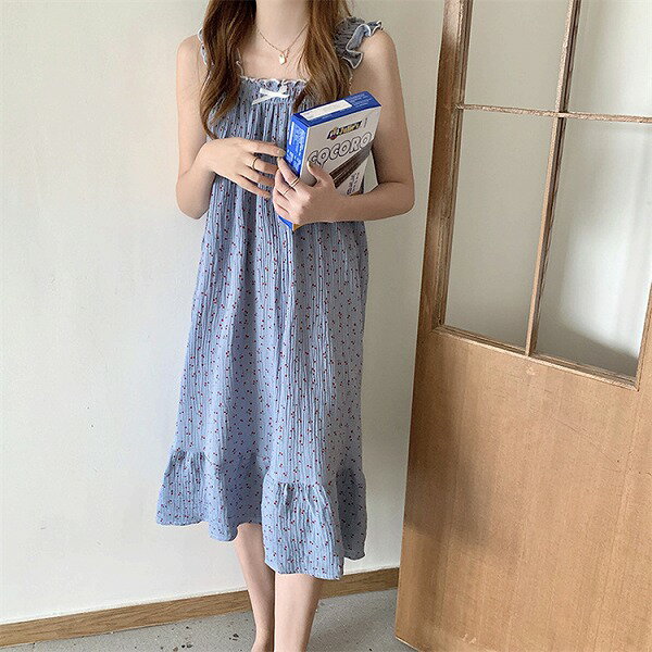 ゆったりする スリム ナイトドレス sweet系 パジャマ ベアトップ チェリー