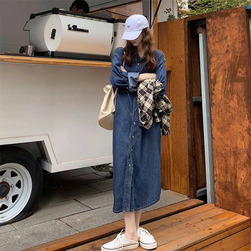 私のスタイルcool デザインセンス 長袖 ロングスカート ワンピース 長袖 デニム スリム 私のスタイルcool デザインセンス 長袖 ロングスカート ワンピース 長袖 デニム スリム