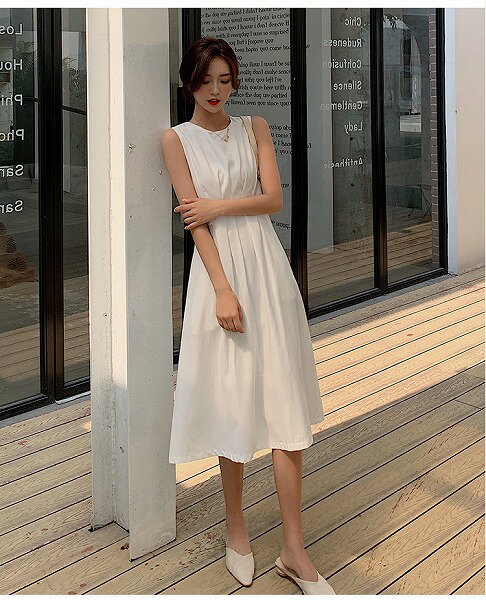 清純で人をうっとりさせる スリム 快適である エレガント 袖なし ロングスカート 肌にやさしい