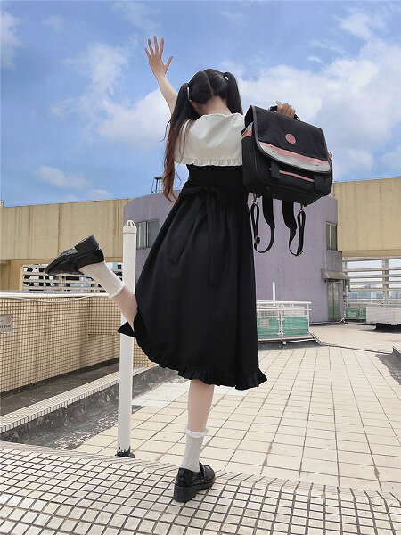 これを着て恋敵に勝つ ネクタイ ワンピース スリム 可愛い 縫付 ロングスカート 半袖