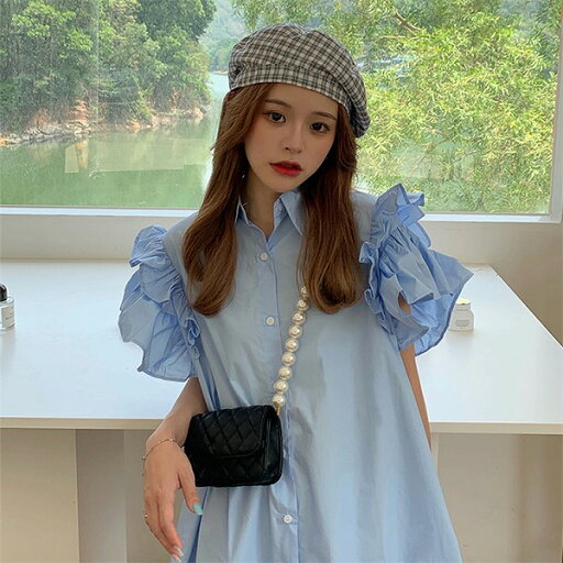 優雅女性らしい スリム ギャザリング カジュアル シャツワンピ パフスリーブ ゆったりする 優雅女性らしい スリム ギャザリング カジュアル シャツワンピ パフスリーブ ゆったりする