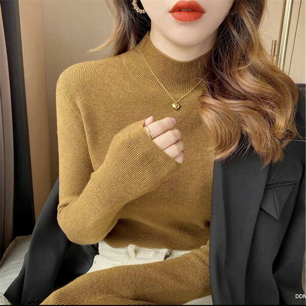 人気が急騰する ニットトップス ハーフハイネック ベースシャツ 長袖 インナー スリム 柔らかい