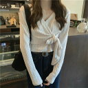 Vネック 短いスタイル sweet系 Tシャツ トップス デザインセンス 長袖 ボトミングシャツ