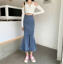 飄々とした新しいデザイン ハイウエスト スプリット レトロ フィッシュテールスカート タイトスカート