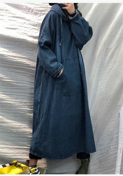 最後の仕上げに1枚 長袖 カジュアル ロングスカート レトロ ワンピース デニム フード付き