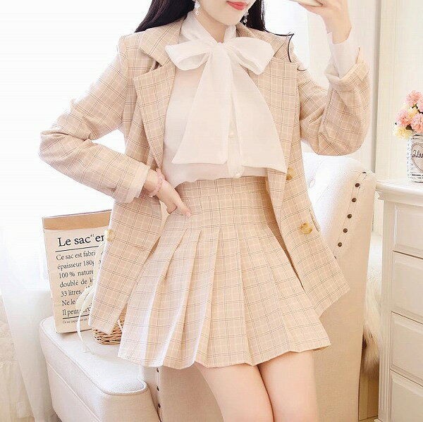 活気に満ちた少女!! INSスタイル 卒業式 大人気 プリーツスカート カレッジ風 スリム スーツ 3点セット