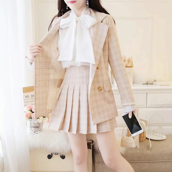 活気に満ちた少女!! INSスタイル 卒業式 大人気 プリーツスカート カレッジ風 スリム スーツ 3点セット