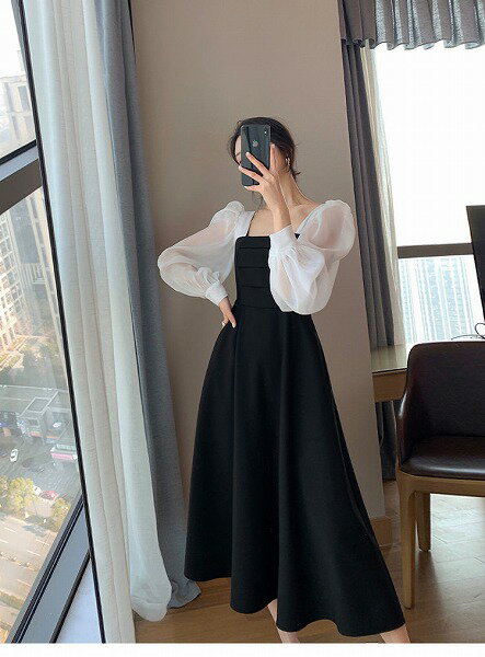 美貌で敵を打ちのめす ロングスカート スクエアネック 宴会場 洗練された 長袖 快適である