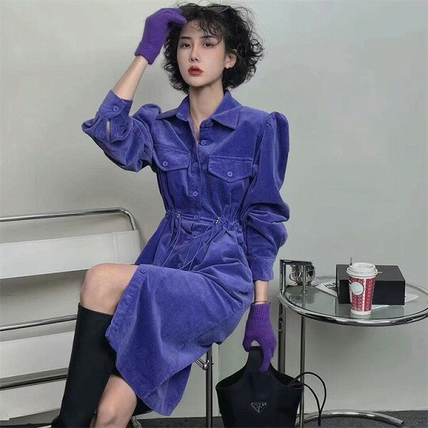 ファッショナブル コーデュロイ ワンピース 肌にやさしい スリム デザインセンス