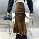 洗練されたシルエット コーデュロイ タイトスカート 受け取って腰 ハーフレングススカート