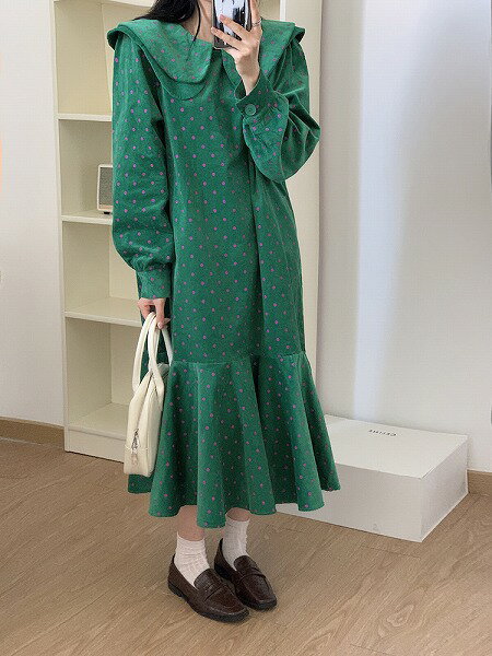 定番のベーシックデザイン 小さい新鮮な 減齢 ワンピース スリム 秋冬 プリント 大人気 ドット 長袖