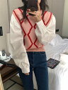外出活動もおしゃれに ニットトップス フェイク2ピース シャツスリーブ sweet系 縫付 セーター