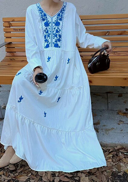 民族風オシャレ刺しゅう切替ワンピース春新作