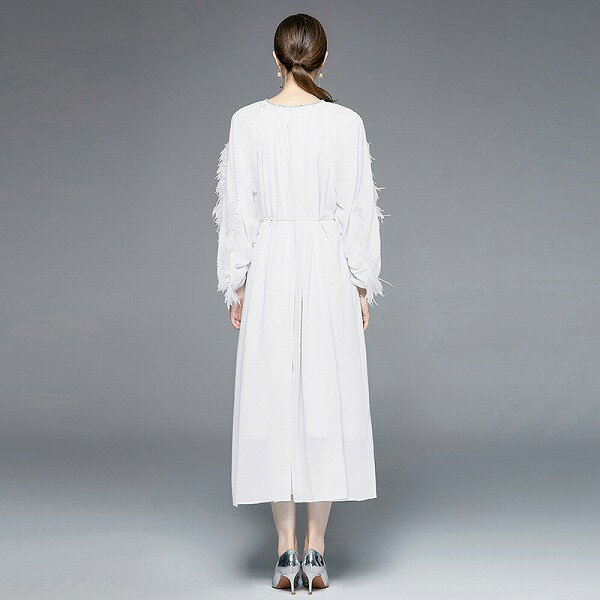 オシャレ高質Vネックパール付きワンピース 新作 エレガント