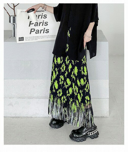 個性的オシャブリーツタッセルロングスカートレディース カジュアル夏新作