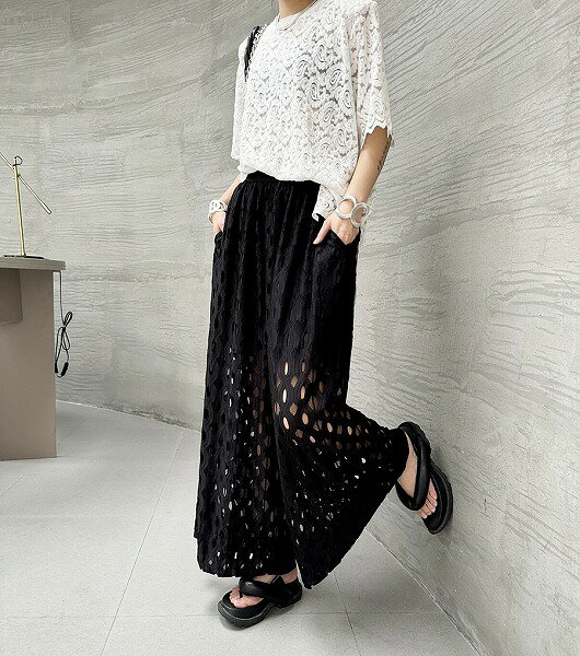 個性派オシャレ透かしワイドパンツレディース通学通勤 夏新作