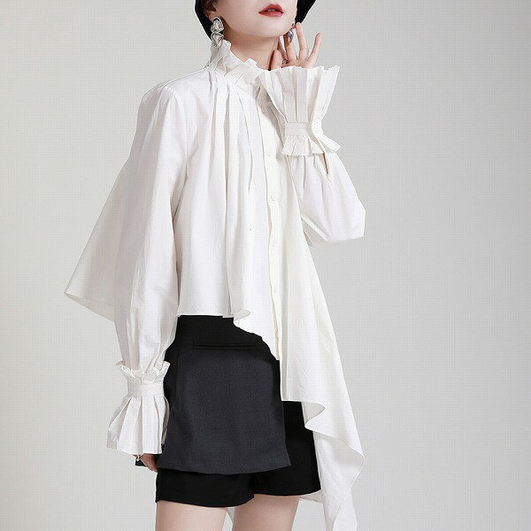 個性的ファッションオシャレブリーツ不規則ブラウスレディース通学通勤 秋新作(4)