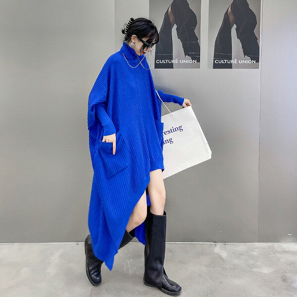 ゆったり厚手ニット不規則ワンピース レディース通学通勤 個性オシャレ 新作4色