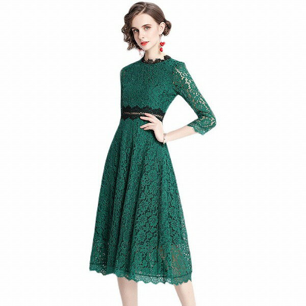 ワンピース オシャレレース切替パーティーオフィス 二次会 新作 エレガント