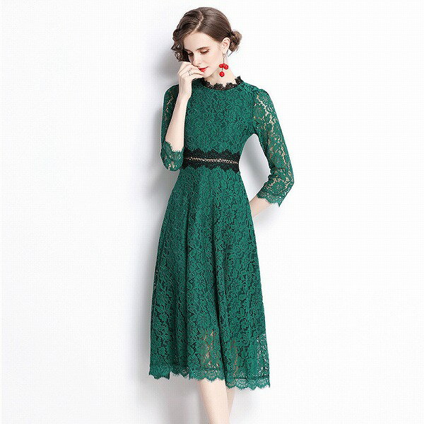 ワンピース オシャレレース切替パーティーオフィス 二次会 新作 エレガント