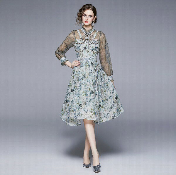 ワンピース オシャレチュール切替花柄早秋レディースオフィス 二次会 新作