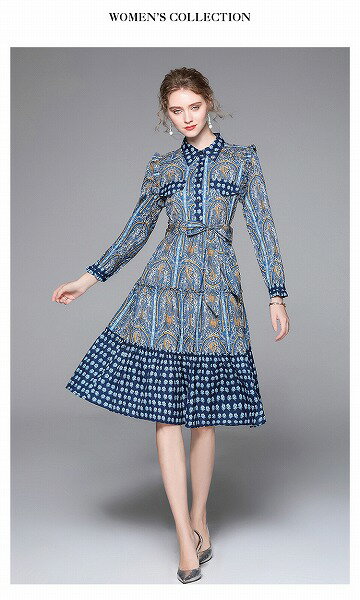 ワンピース オシャレフリル切替プリントパーティーオフィス 二次会 新作