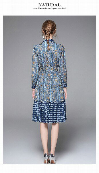 ワンピース オシャレフリル切替プリントパーティーオフィス 二次会 新作