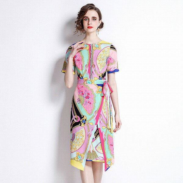 ワンピース オシャレ花柄不規則オフィス 二次会 新作