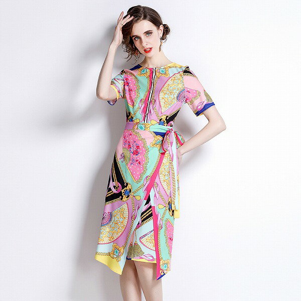 ワンピース オシャレ花柄不規則オフィス 二次会 新作