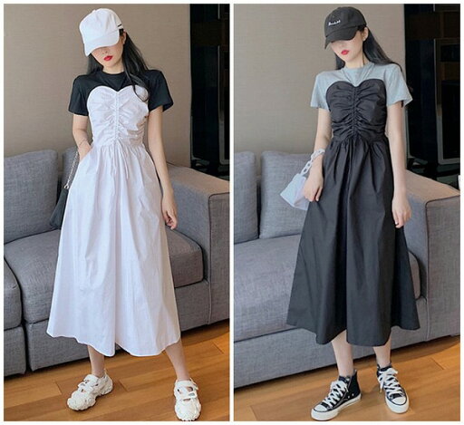 韓国ファッションオシャレ切替ワンピース レディース 夏 通勤通学 韓国ファッションオシャレ切替ワンピース レディース 夏 通勤通学