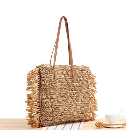草編みビーチトートバッグ カゴバッグ 麦わらバック ハンドバッグ ビーチバッグ