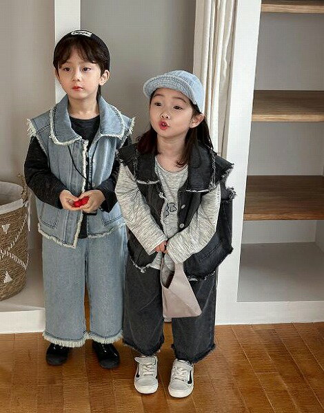 キッズ服 韓国風 デニムベスト+ズボン セットアップ 80-140CM 2色