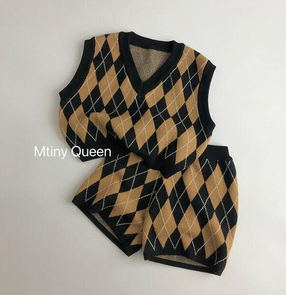キッズ服 ベビー服 可愛い チェック柄 ニットベスト & ズボン セットアップ 80-130cm