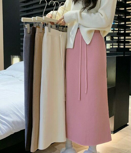 INS秋新作 婦人服 ボトムス 厚手裏起毛ニットスカート 6色 フリーサイズ