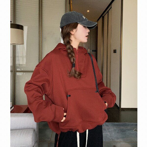 人気ファッション切替フード付きパーカー裏起毛暖かい　レディース　新作