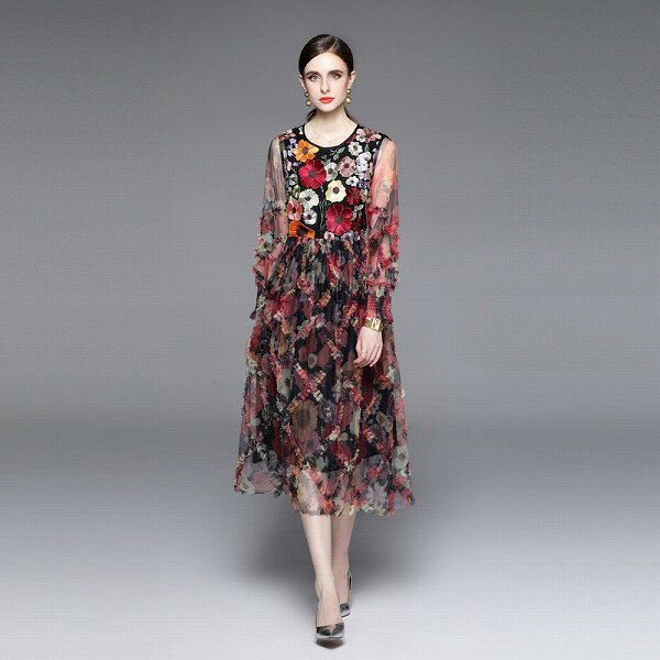 オシャレチュール刺繍ワンピースレディース 二次会 新作