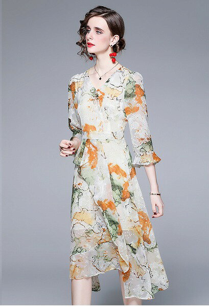 ワンピース オシャレ不規則Vネックパーティーオフィス 二次会 新作