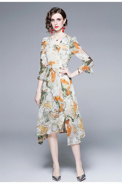 ワンピース オシャレ不規則Vネックパーティーオフィス 二次会 新作