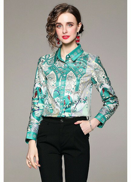 オシャレプリント出勤オフィス ブラウス 新作 エレガント