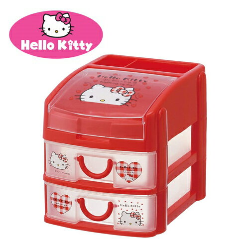 SK【ハローキティ　ミニチェスト　小物入れ】キャラクター　子供　キャラクター　サンリオグッズ　Hello Kitty　キティちゃん　キティ　かわいい　おかたずけ　収納　ボックス　おもちゃ箱　BOX　インテリア かたずけ　おもちゃ 入れ　引き出し　2段　アクセサリー　文具