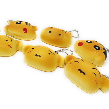 【6個セット クレヨンしんちゃん ふわふわ ミニパン スクイーズ 】リアルフード リアル 食品 キャラクター ギフト スィーツ マスコット キーホルダー ストラップ 携帯 景品 チェーン 菓子パン 食品サンプル サンプル